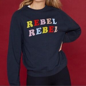 Zoe Karssen Navy Blue Sweatshirt with Flocked Multicolor "Rebel Rebel"